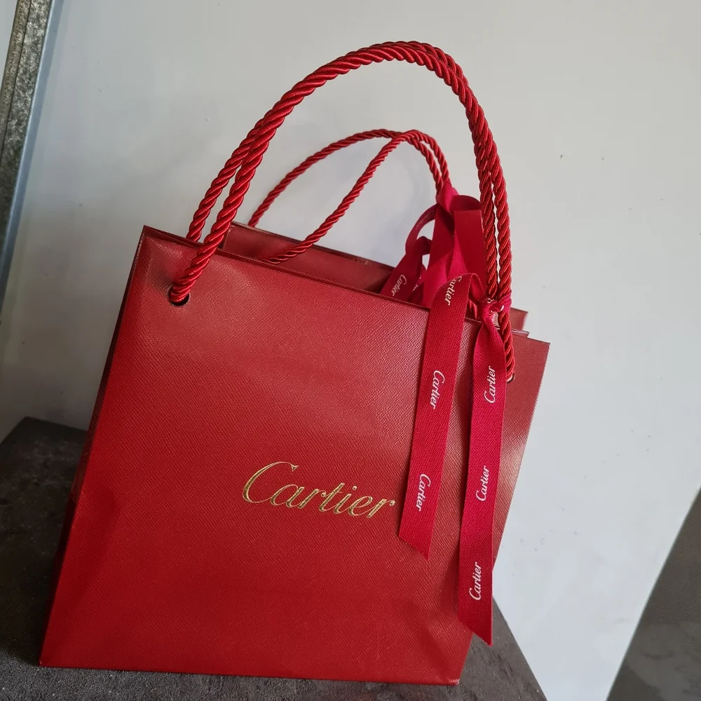 CARTIER fancy red GIFT BAGS with Ribbons - Set of 2 - AUTHENTIC!